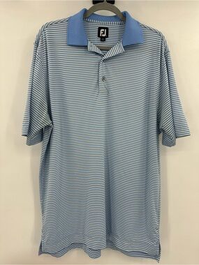 FootJoy Men’s Blue & White Thin-Stripe Golf Polo